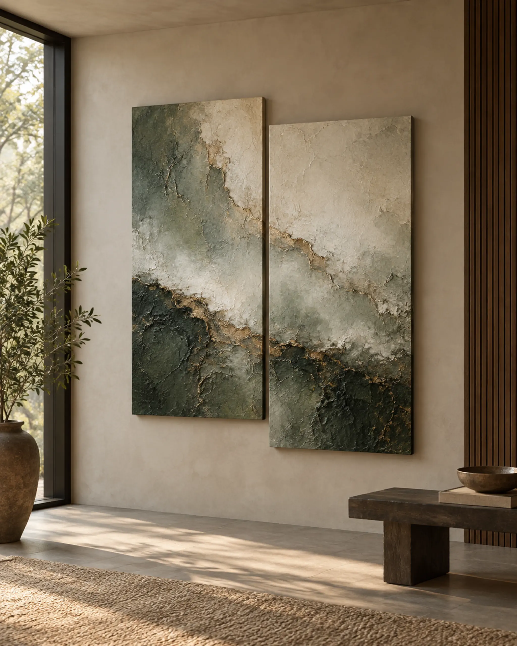Mist Textured Wall Diptych — design visualization
