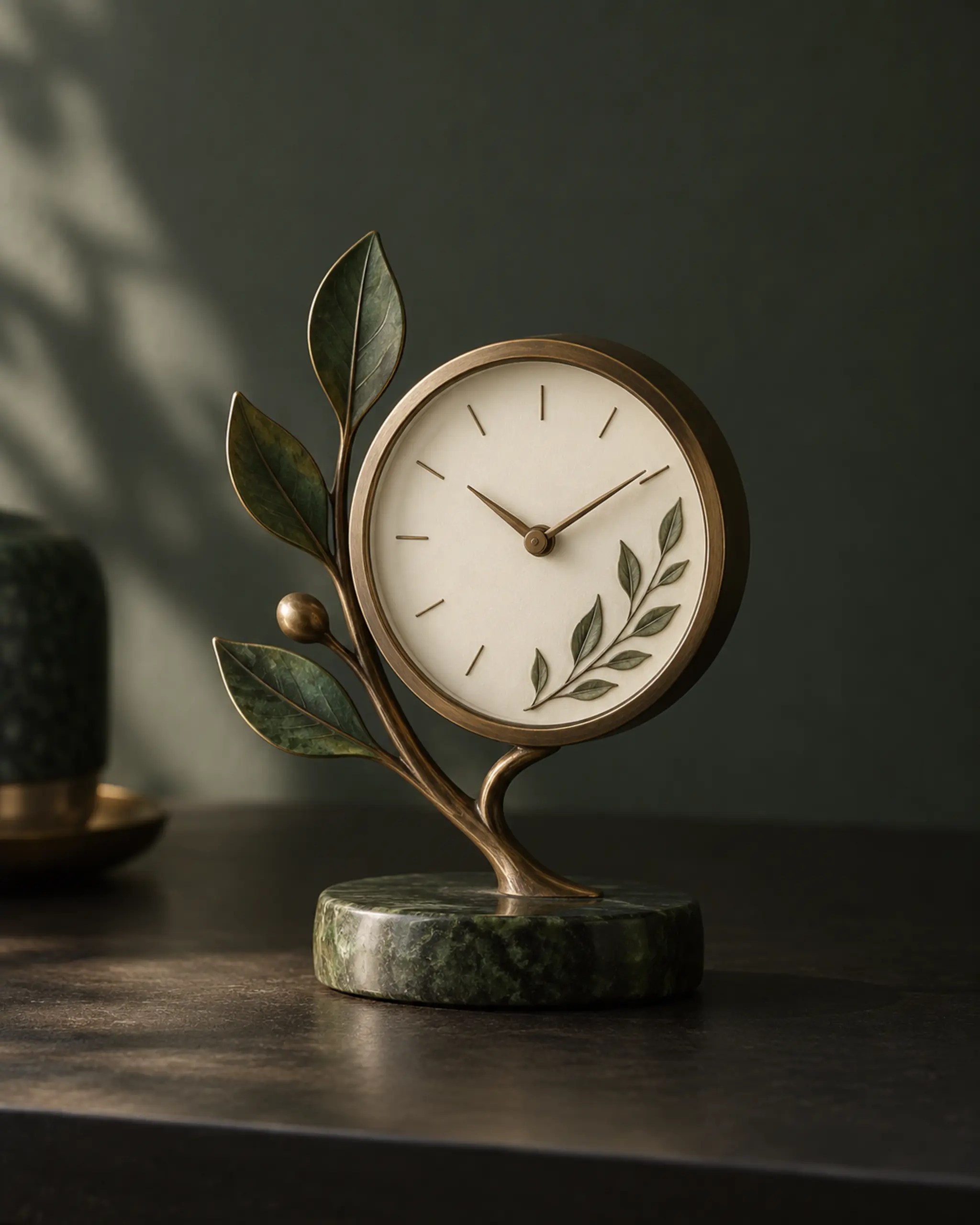 Evergreen Botanical Desk Clock — design visualization