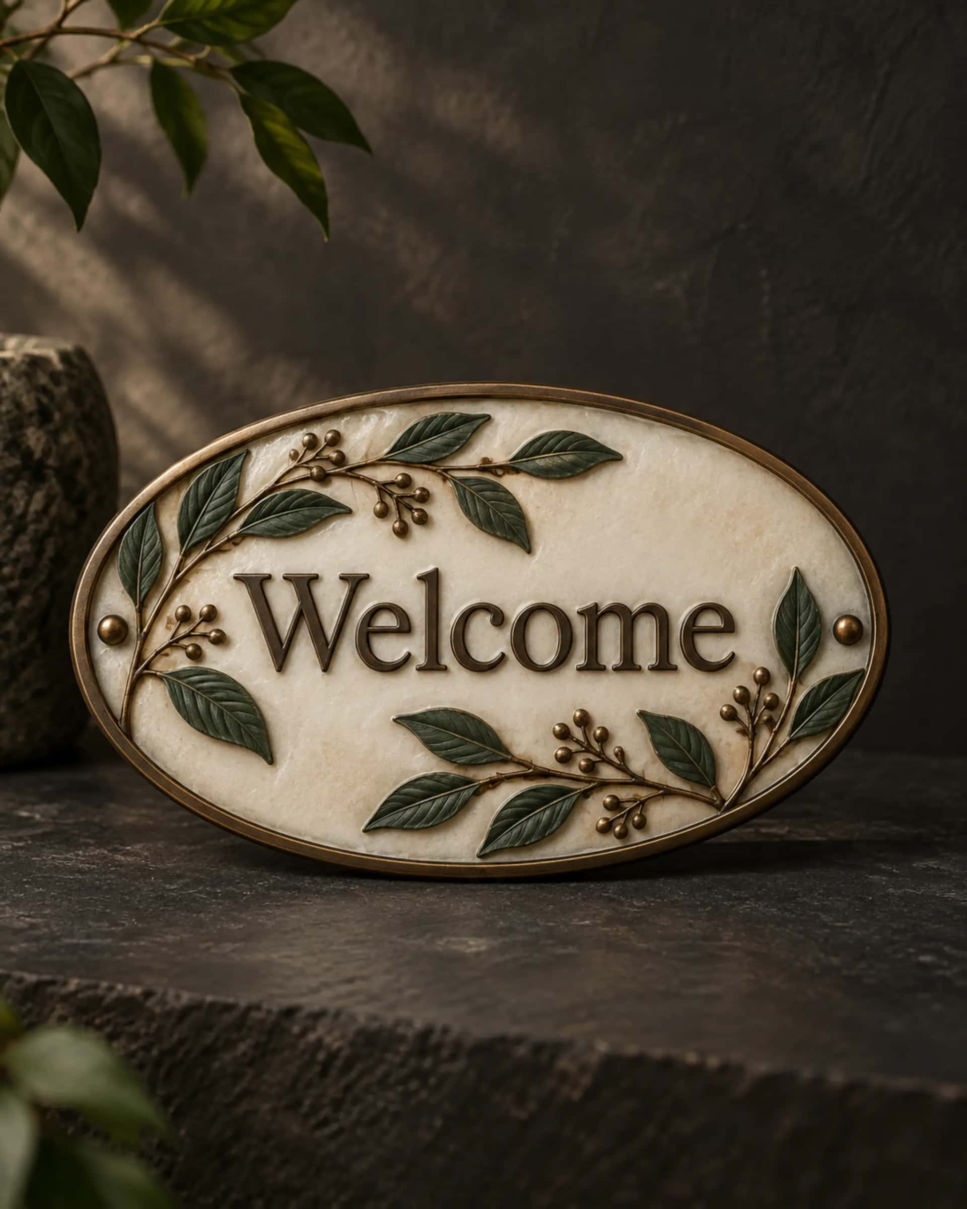 Welcome Botanical Nameplate — design visualization