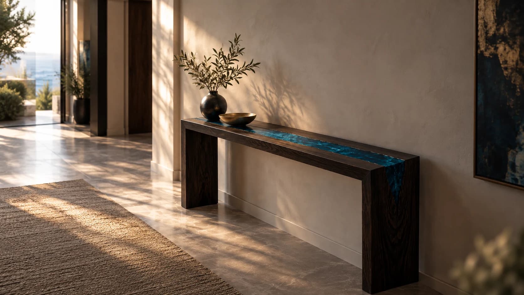 Estuary dining table in a room, a design visualization